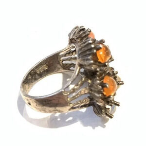 Vintage Artisan Sterling Silver Ethiopian & Mexican Fire Opal Ring Sz 8.25.